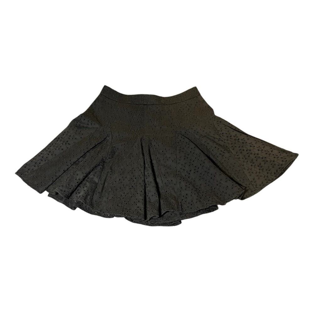 Free People Womens Black Crochet Lace Back Zip Mini Asymmetrical Goth Skirt Sz 2